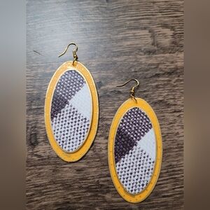 HAND CRAFTED Yellow/Orange Sweater Weather Oval Wooden Earrings